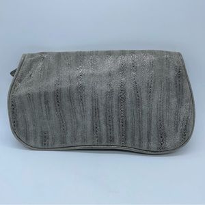 Moore & Giles Fold Over Kidney Clutch Purse Grey Silver Metallic Evening Bag